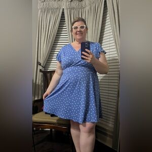 Lane Bryant polka dot faux wrap dress